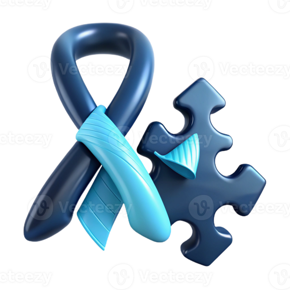 Blue Ribbon and Puzzle Piece Symbol of Support and Awareness png