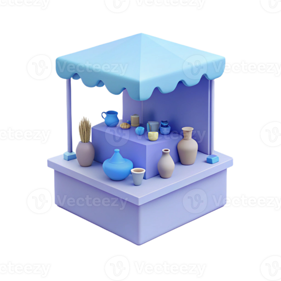 3D Render of a Market Stall with Various Pottery Items png