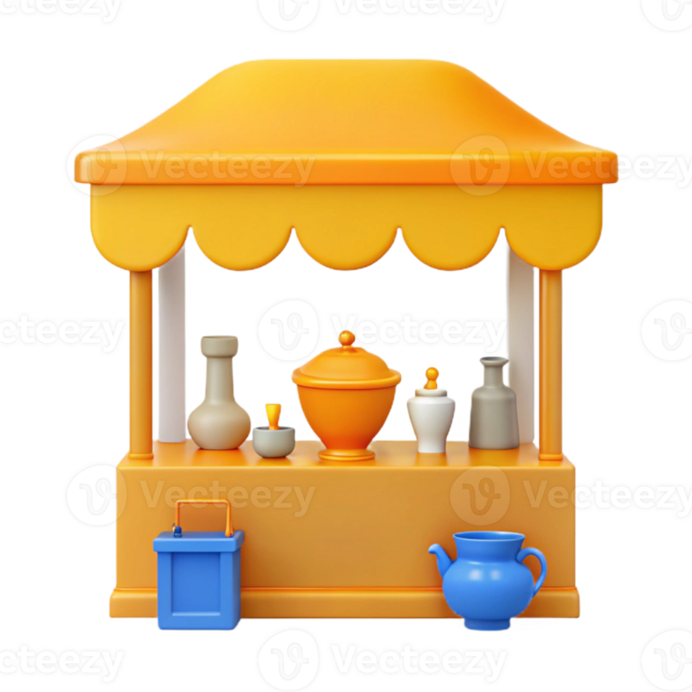 3D Render of a Small Shop Stall with Various Items png