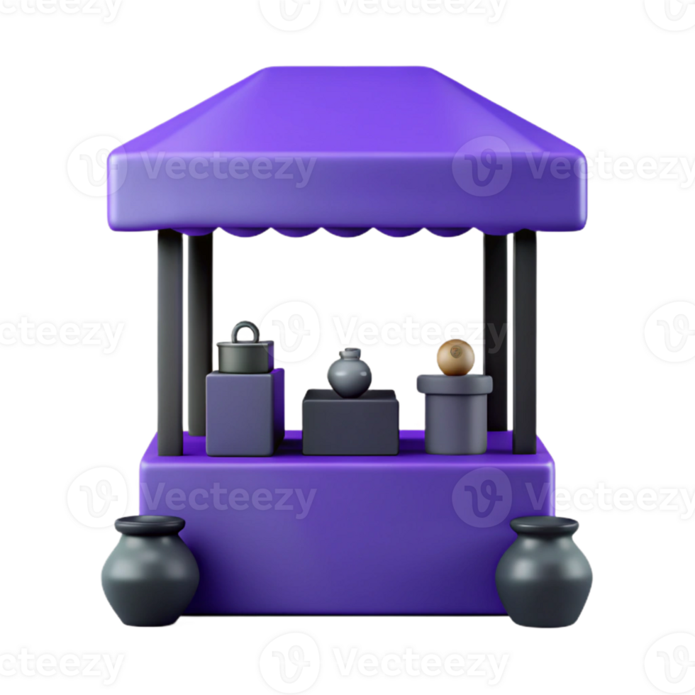 3D Render of a Purple Market Stall with Assorted Items png