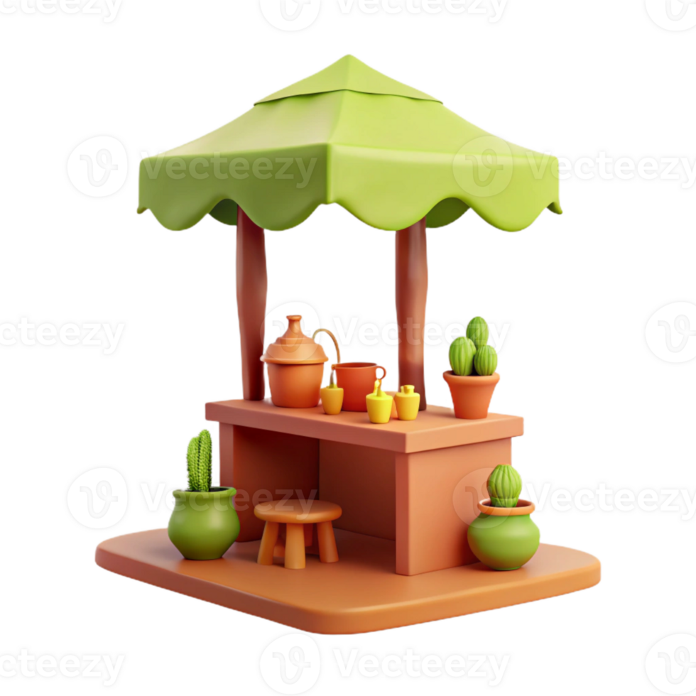 3D Rendered Cartoon Market Stall with Canopy png