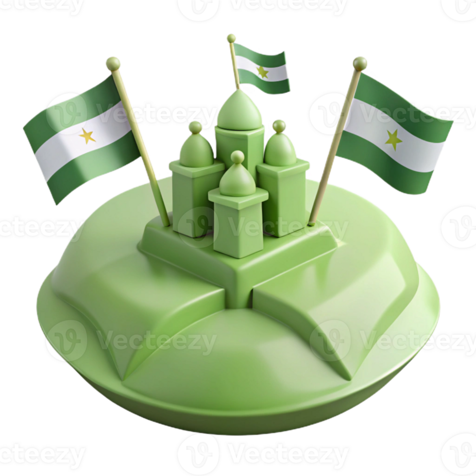 3D Render of a Green Building with Flags png