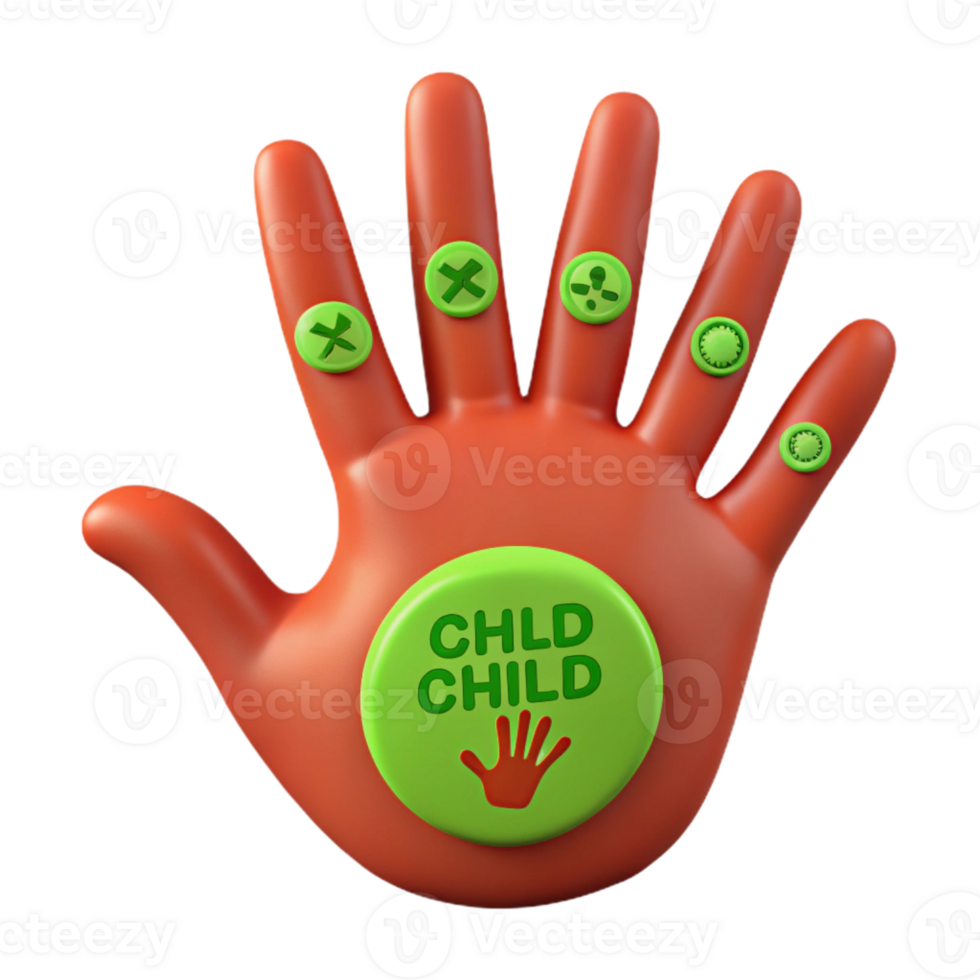 3D Hand with Green Buttons and Child Symbol png