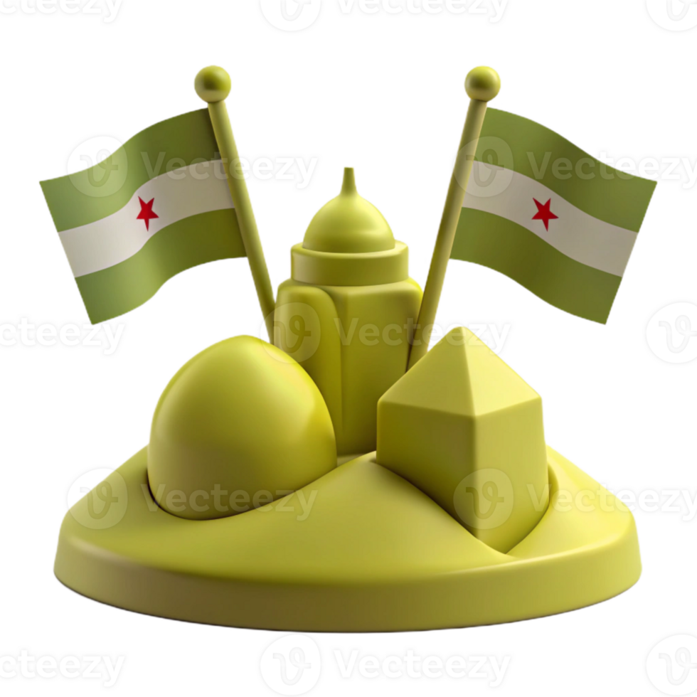 3d render do a ilha com uma bandeira e edifícios png
