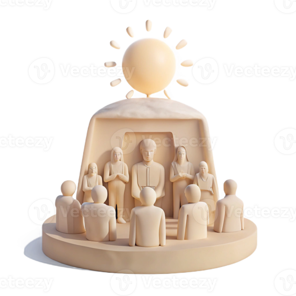 3D Render of Sun Shining on People in a Circle png