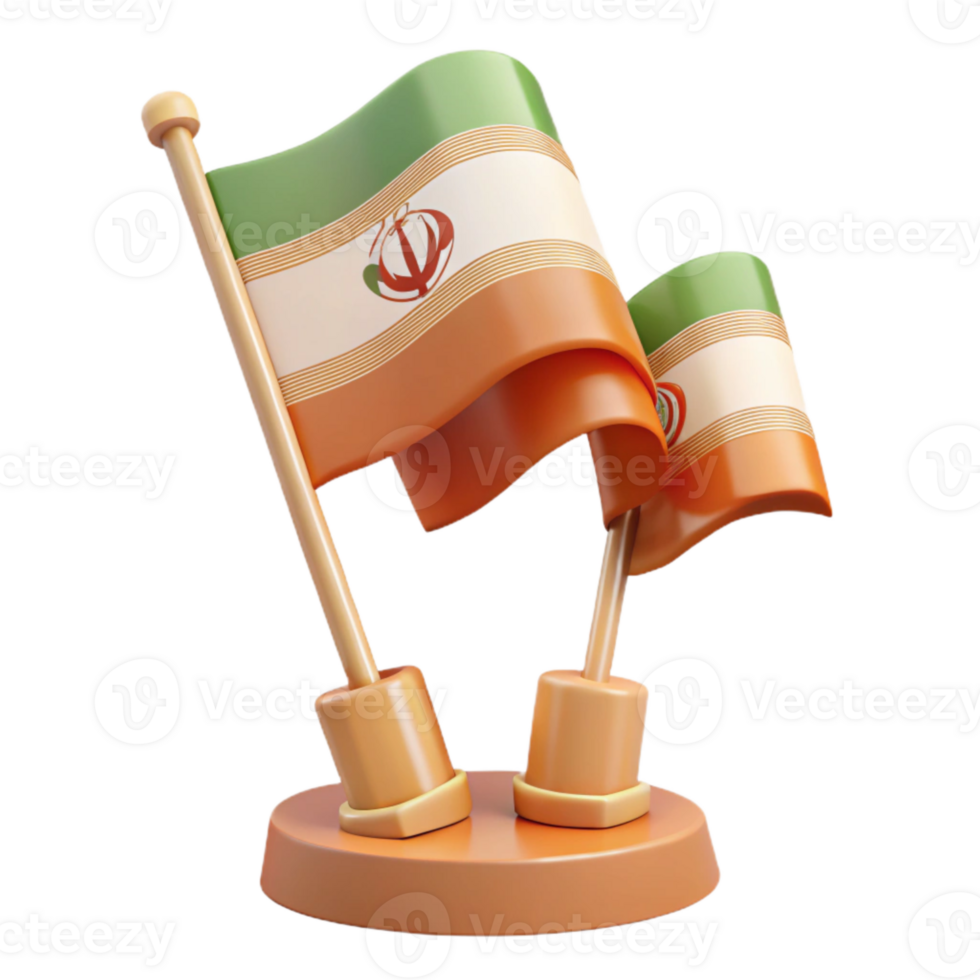3D Render of Two Waving Flags on a Stand png