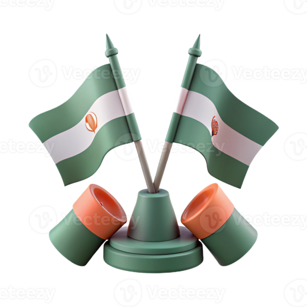 3D Render of Two Crossed Flags on a Desk Stand png