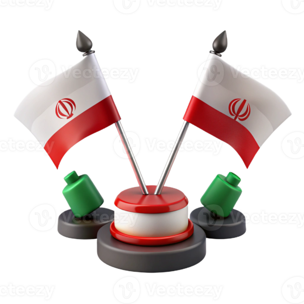 3D Render of Two Iranian Flags on a Desk Stand png