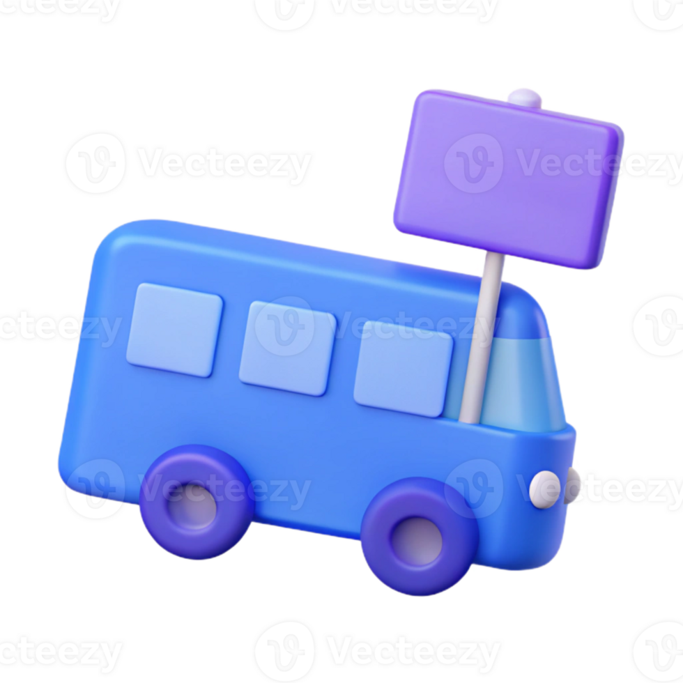 3D Rendered Blue Bus with Blank Sign png