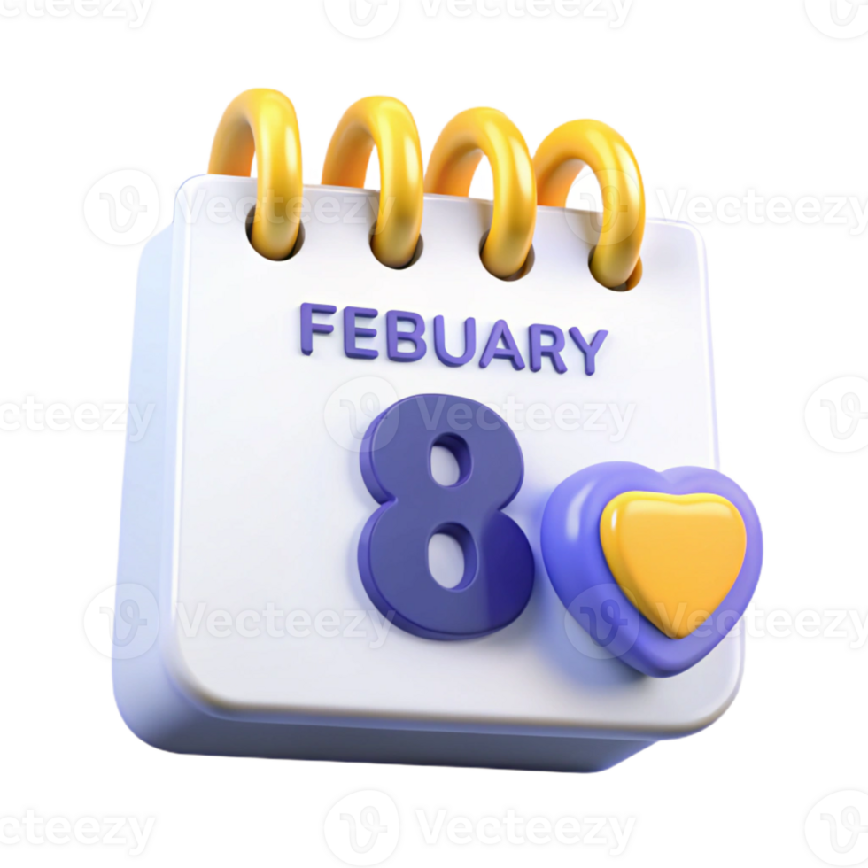 February 8th Calendar Icon with Heart png