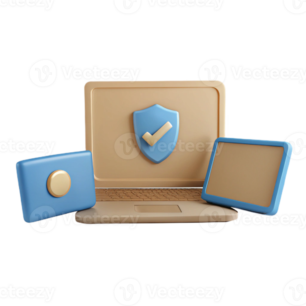 Laptop with Shield and Checkmark Secured Connection and Data Protection png
