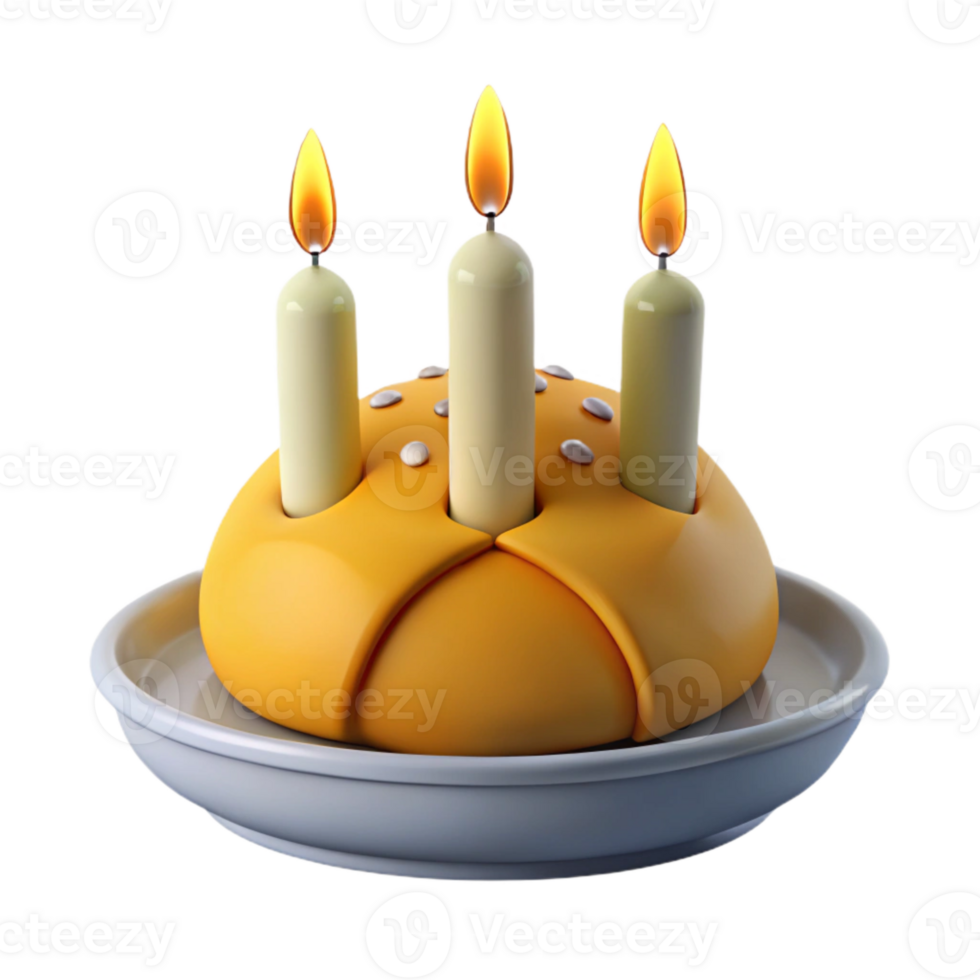 Three Burning Candles on a Yellow Cake png