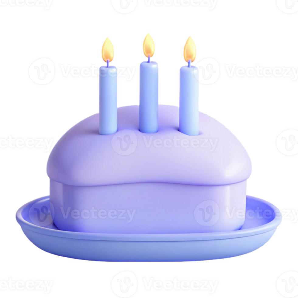Purple Birthday Cake with Three Candles png