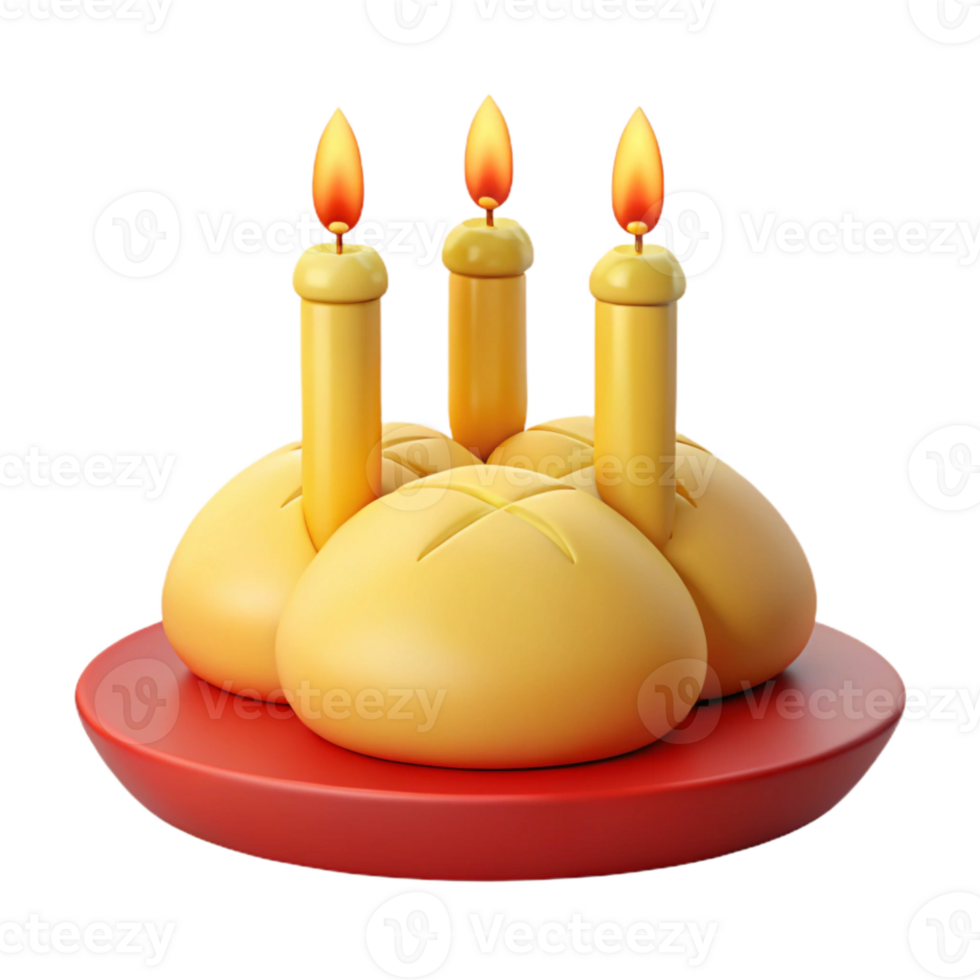 3D Rendered Candles on Round Bread png