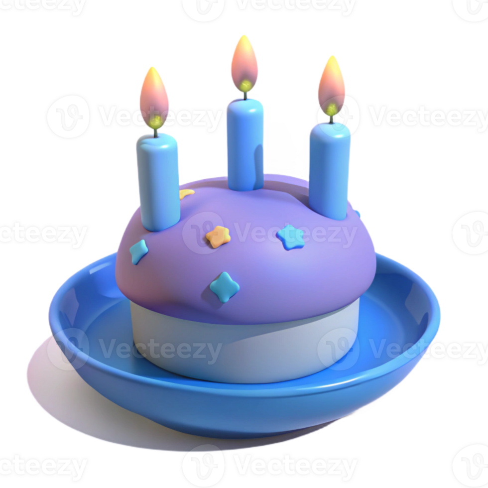 Purple Birthday Cake with Three Candles png