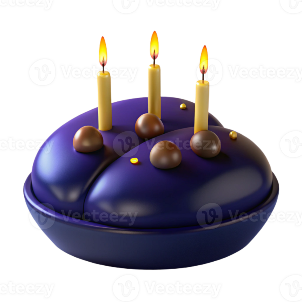 Purple Heart-Shaped Cake with Chocolate and Candles png