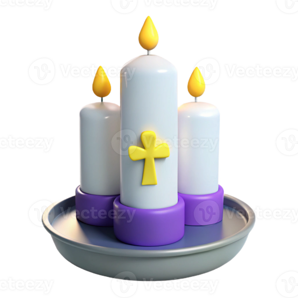 Three Candles with Cross on Center Candle png