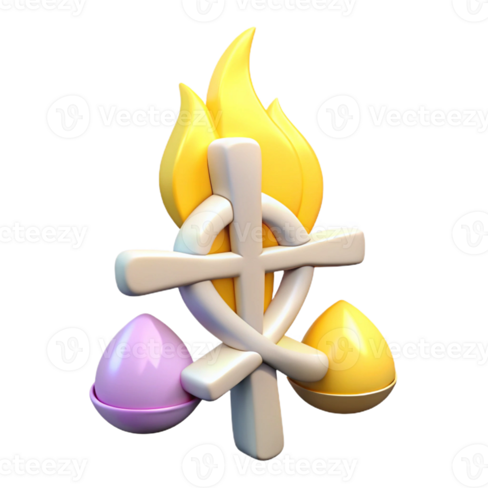 3D Rendered Symbol Cross, Flame, and Drops png