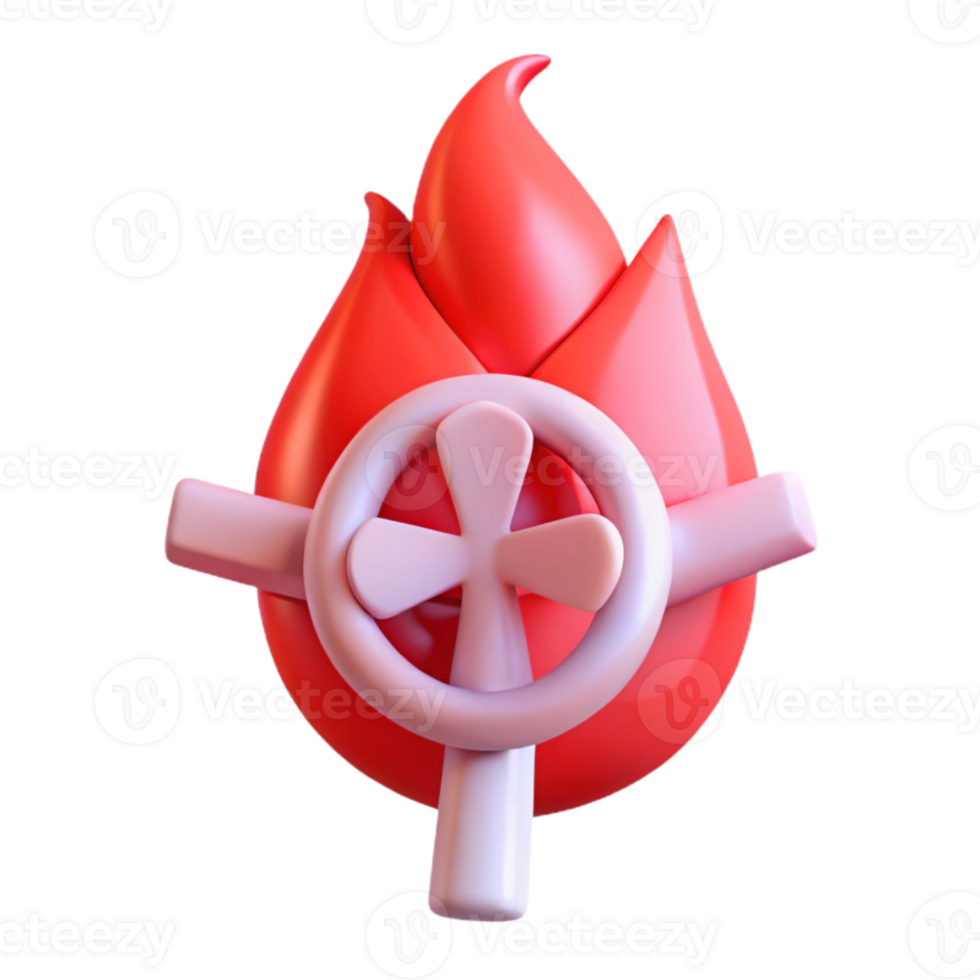 3D Render of a Flame with a Cross Inside png