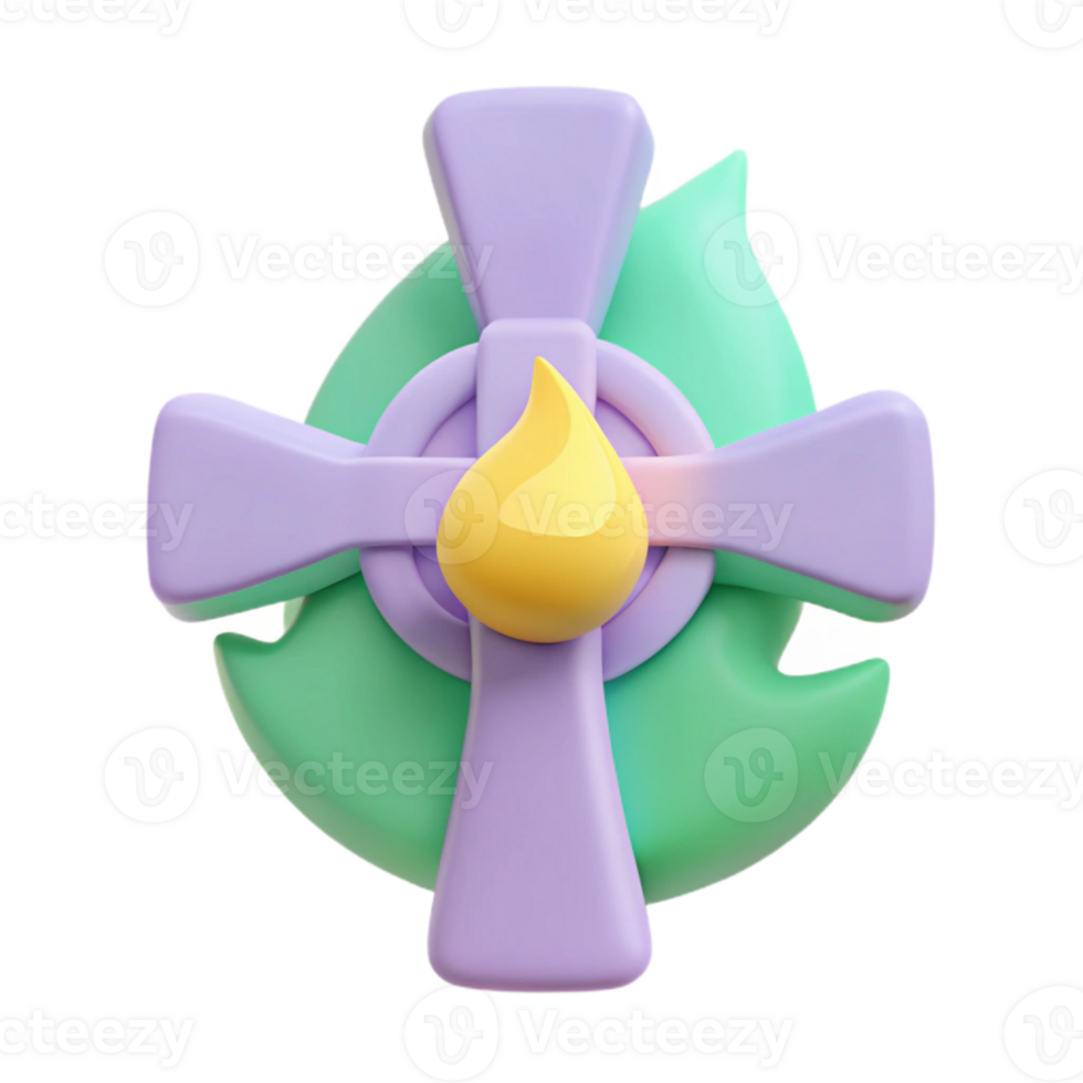 3D Render of a Religious Symbol with Cross, Drop, and Leaf png