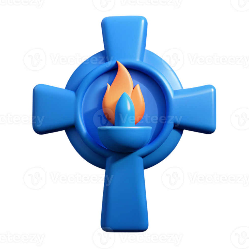 3D Render of a Blue Cross with a Flame Inside png