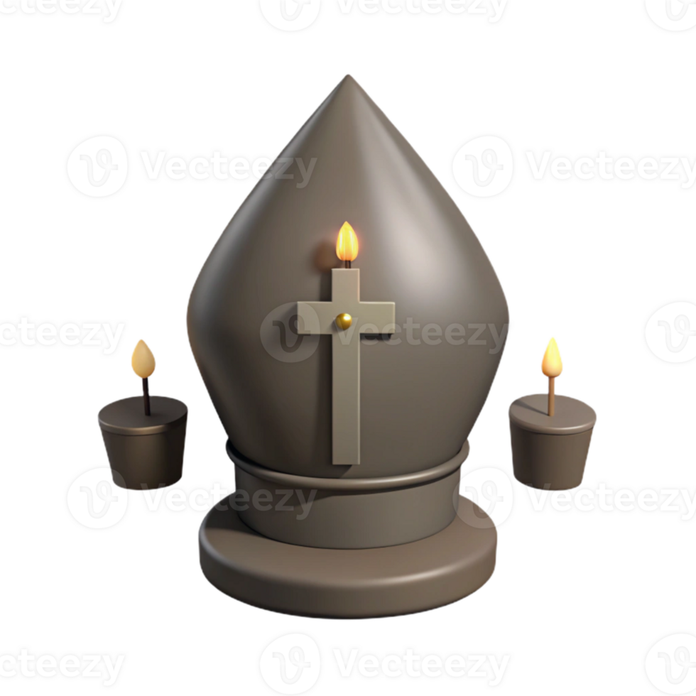 3D Render of a Lit Candle with Cross on a Tomb png