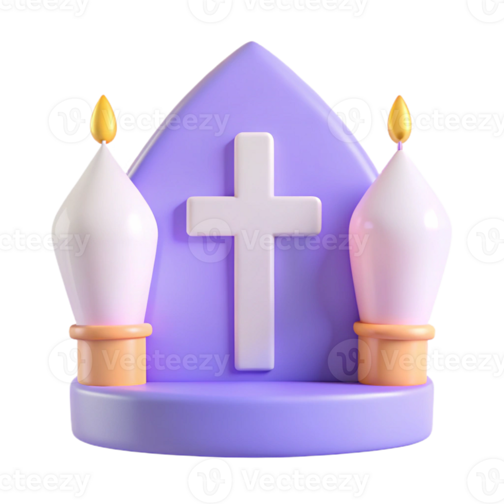 3D Render of a Cross with Candles png
