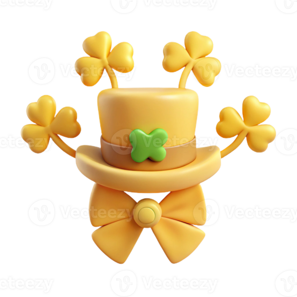 3D Render of a Yellow Leprechaun Hat with Shamrocks png