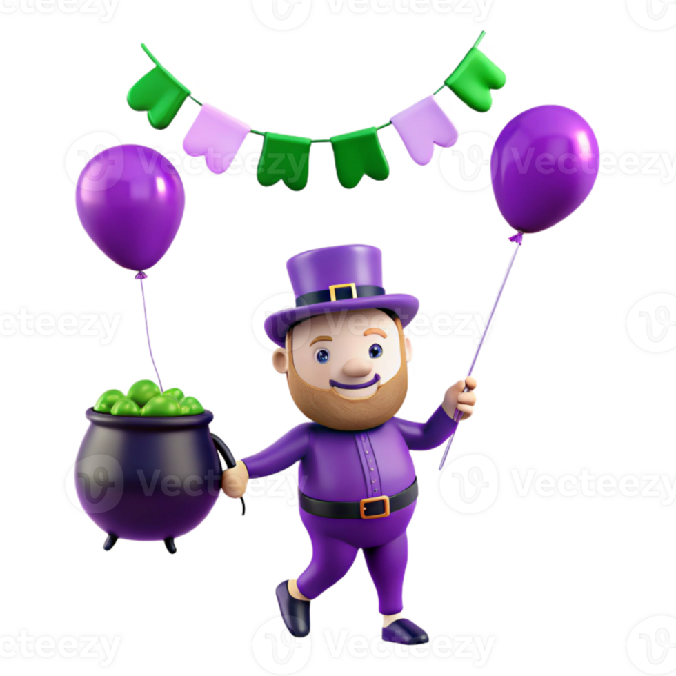 Cartoon Leprechaun Holding Pot of Gold and Balloons png
