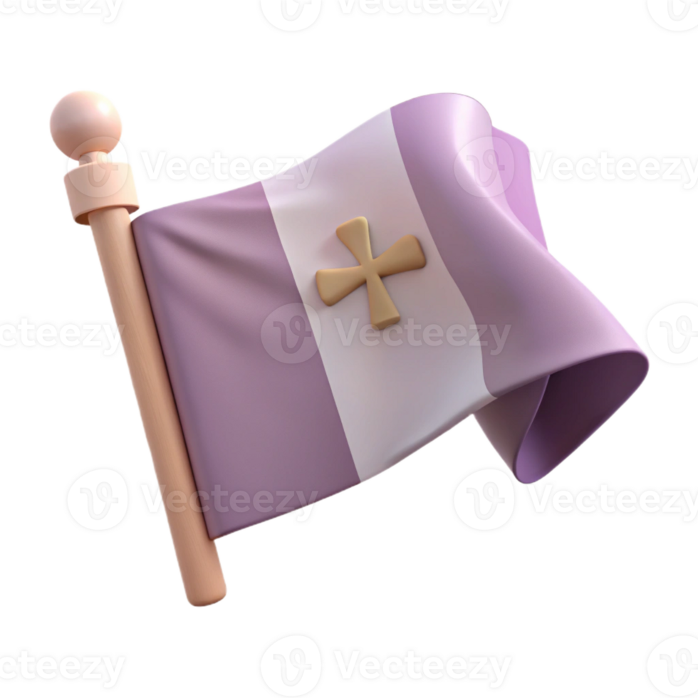 3D Render of a Purple Flag with a Golden Cross png