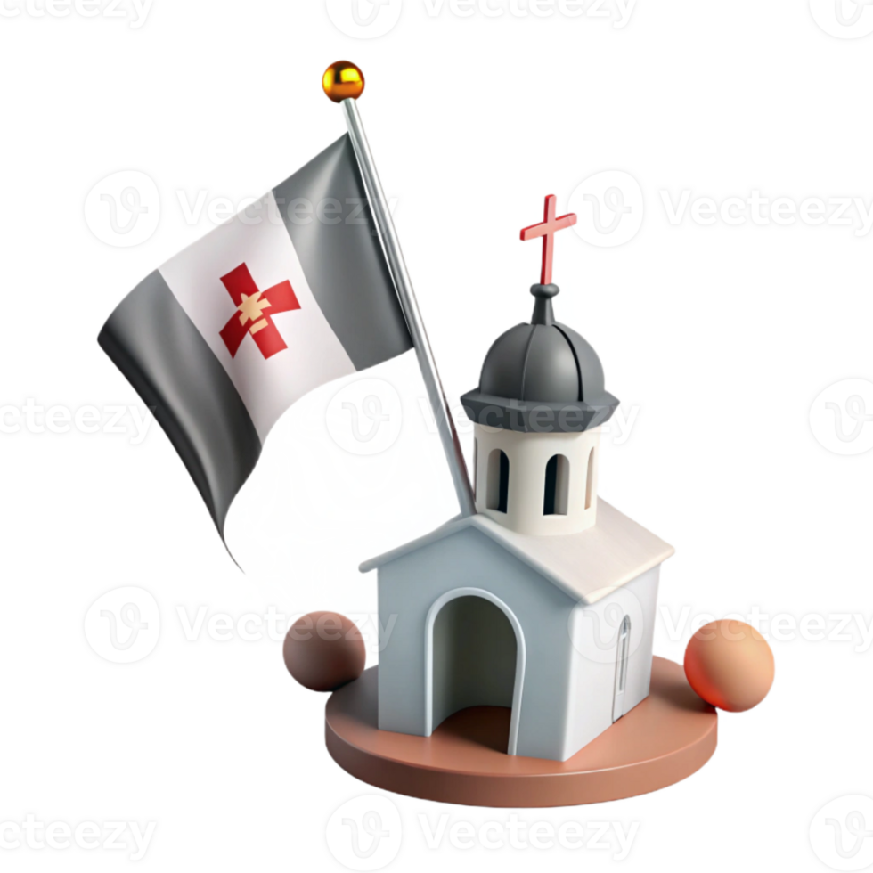 3D Render of a Church with a Flag Waving png
