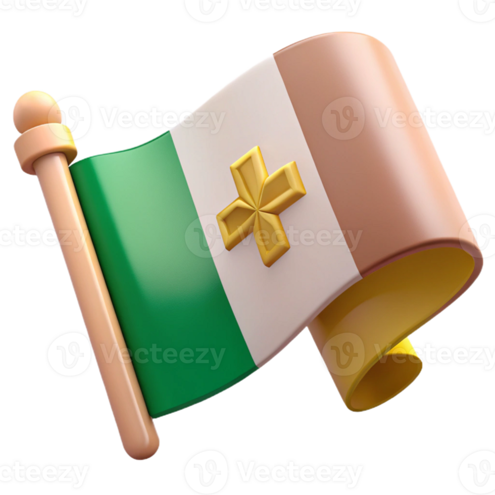 3D Render of a Waving Flag with a Gold Cross png