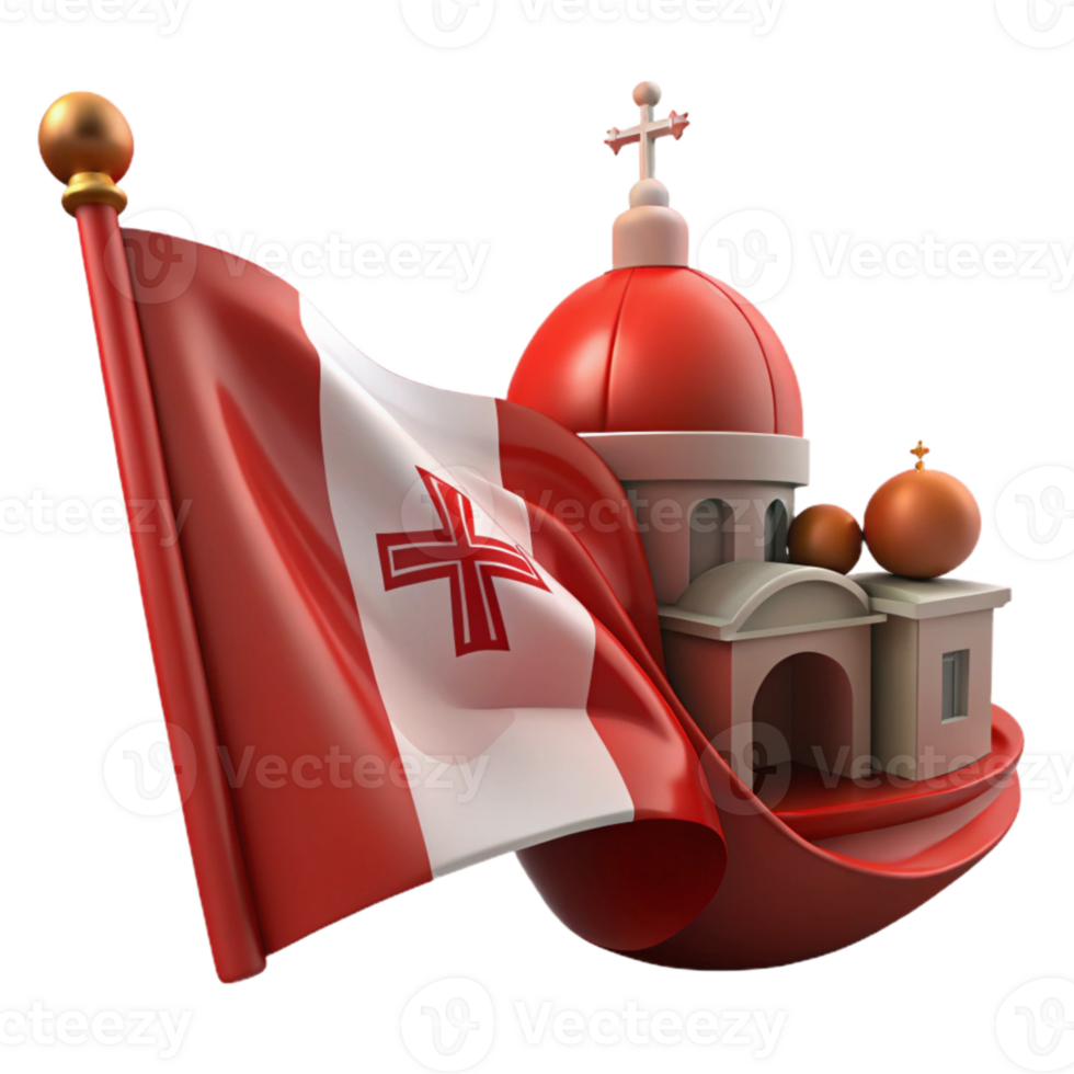 Church and Flag with Red Dome and Cross png