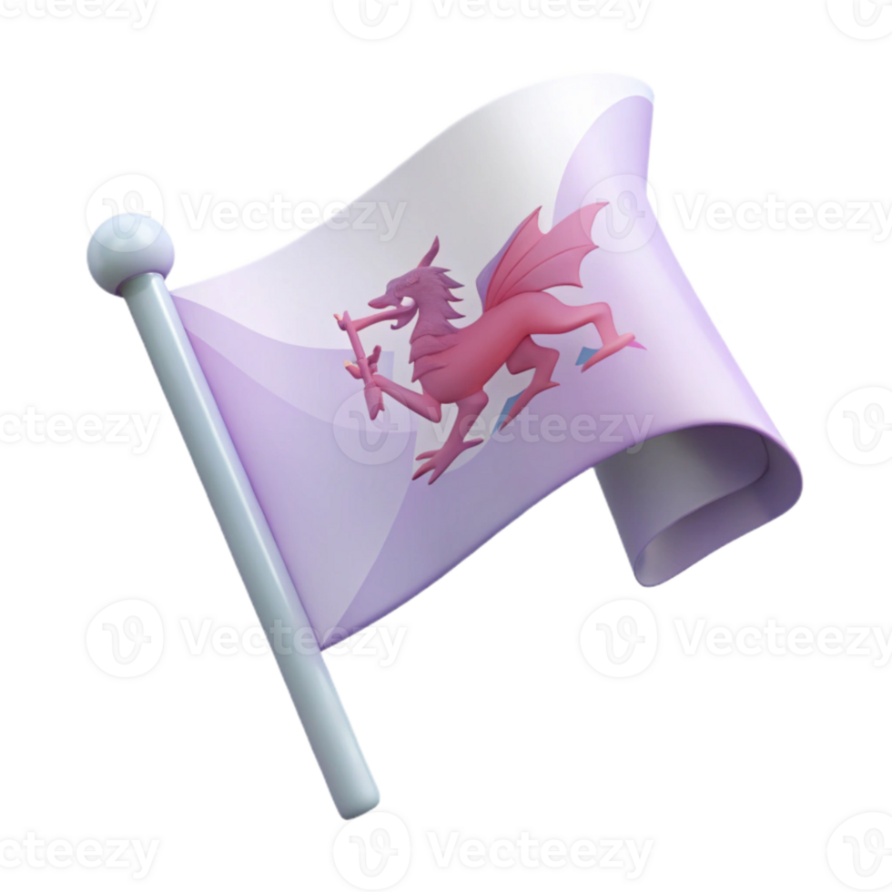 3d render do uma acenando bandeira com uma vermelho Dragão Projeto png
