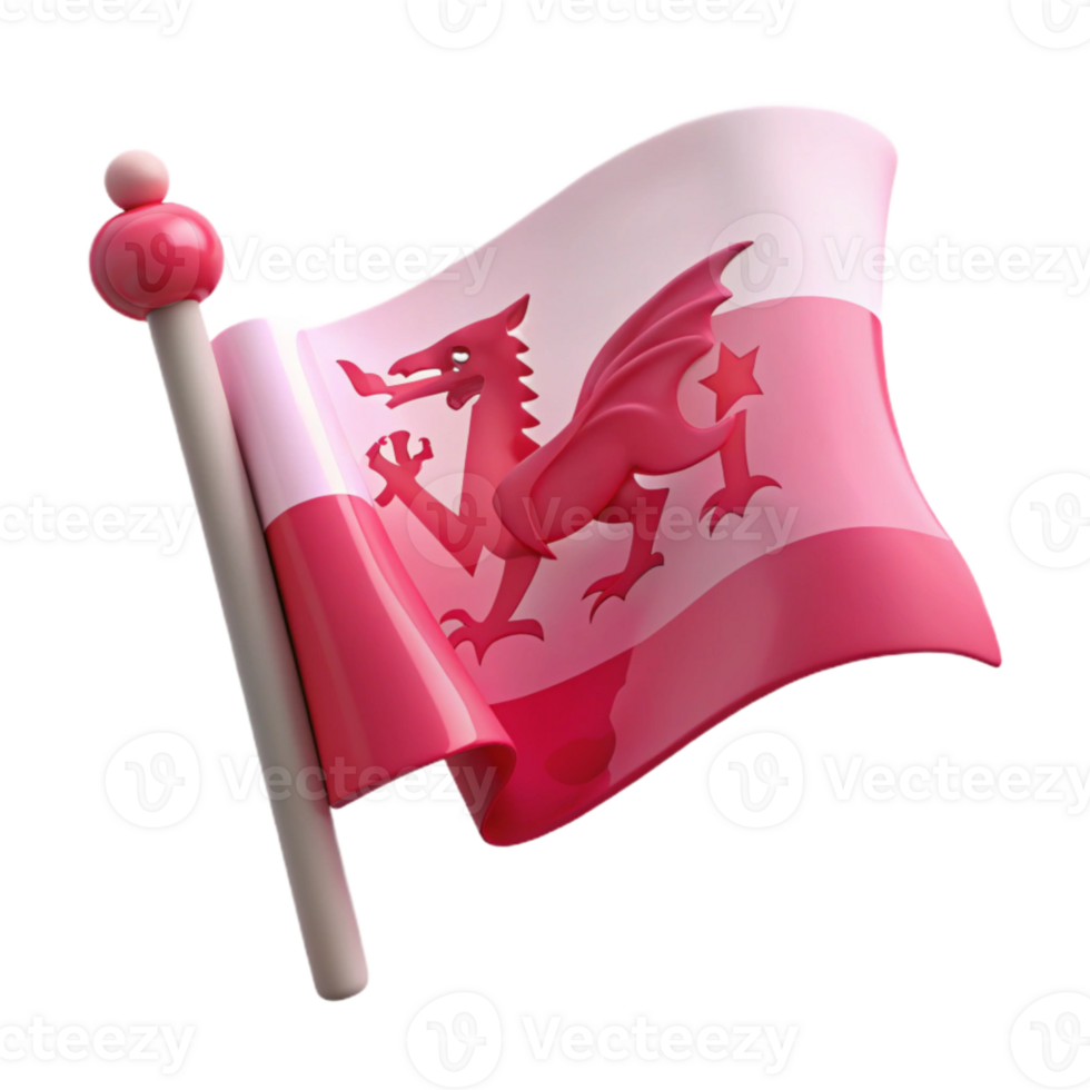 Waving Welsh Flag with Red Dragon Design png