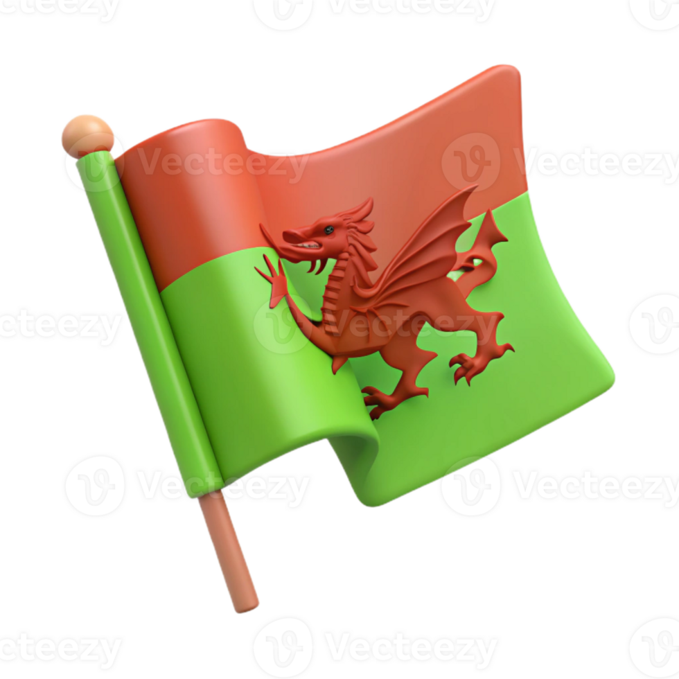 Waving Welsh Flag with Red Dragon png