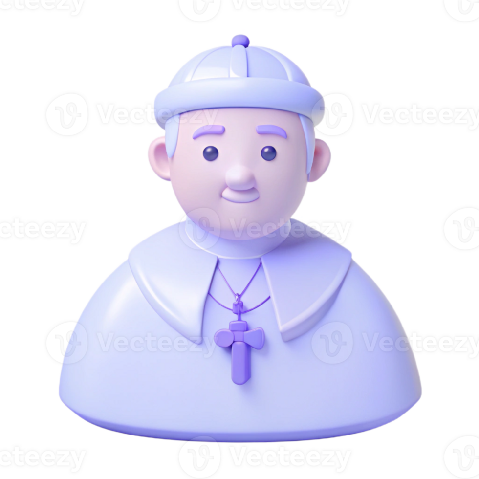 3D Rendered Cartoon Clergyman with White Hat and Cross png