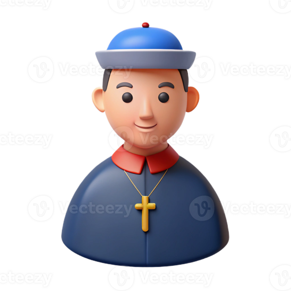 3D Cartoon Illustration of a Priest Wearing a Blue Hat png