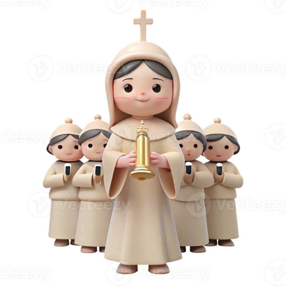 3D Illustration of a Religious Figure Holding a Golden Bell png