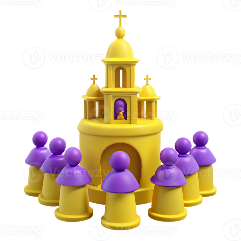 3D Render of a Church with People Surrounding png