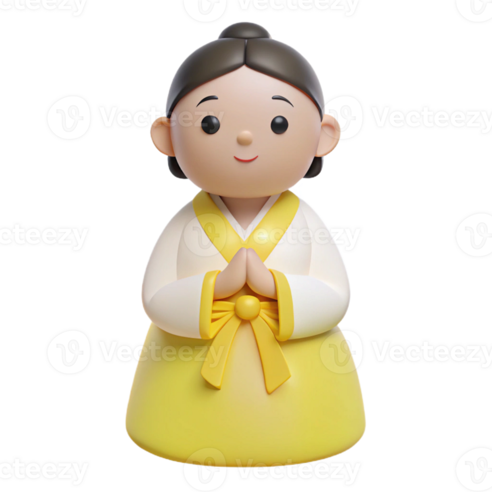 3D Illustration of a Woman in Traditional Korean Hanbok png