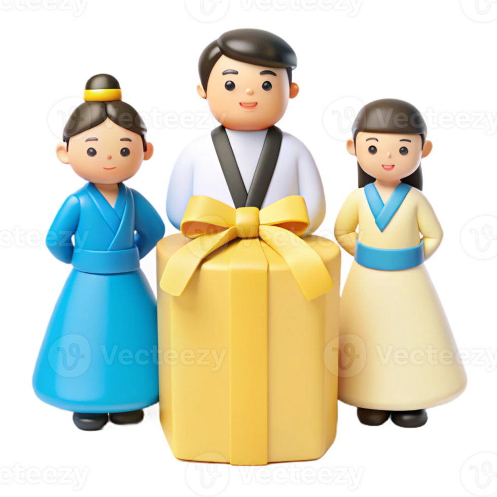 3D Cartoon Characters with Gift Box png