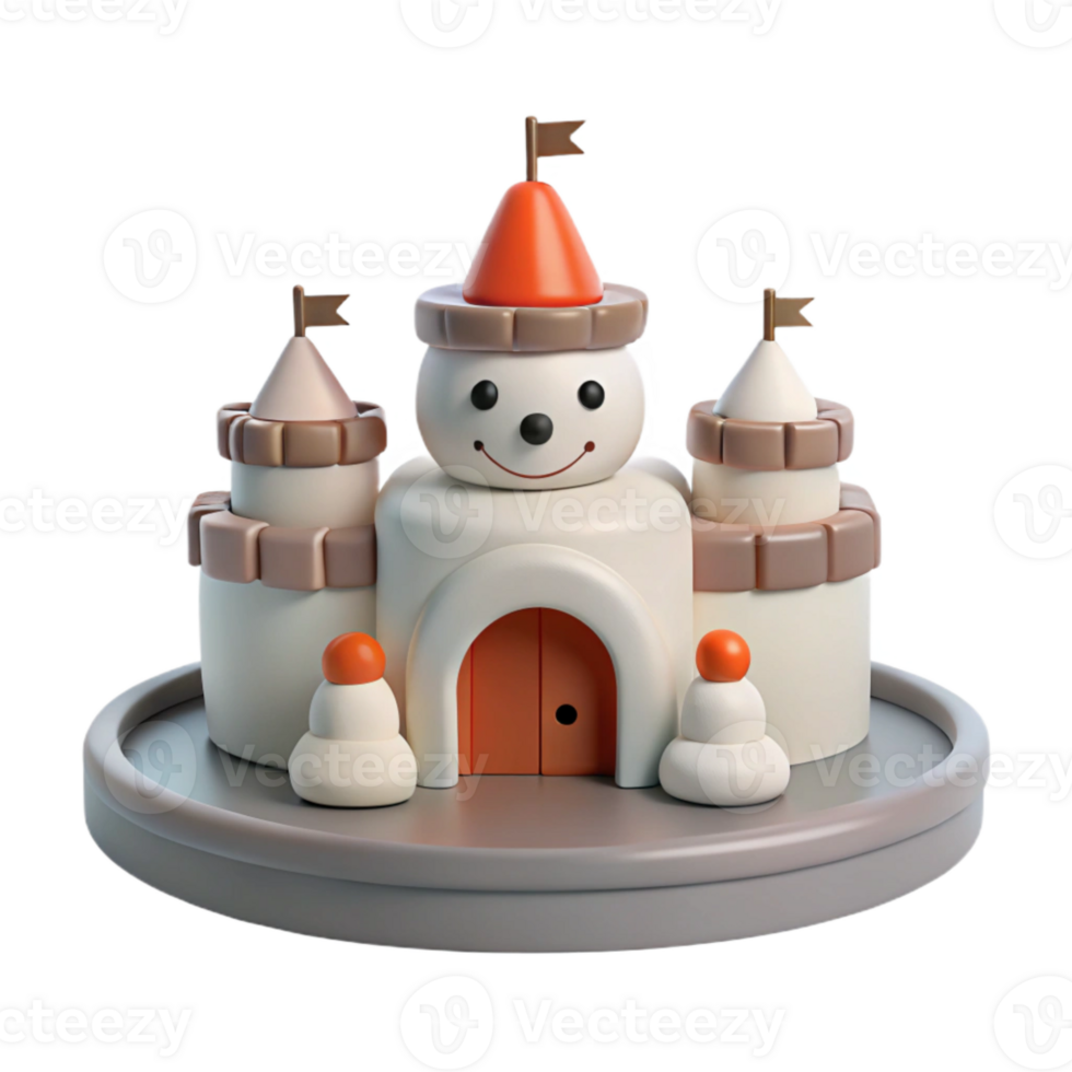 3D Cartoon Snowman Castle with Orange Hat png