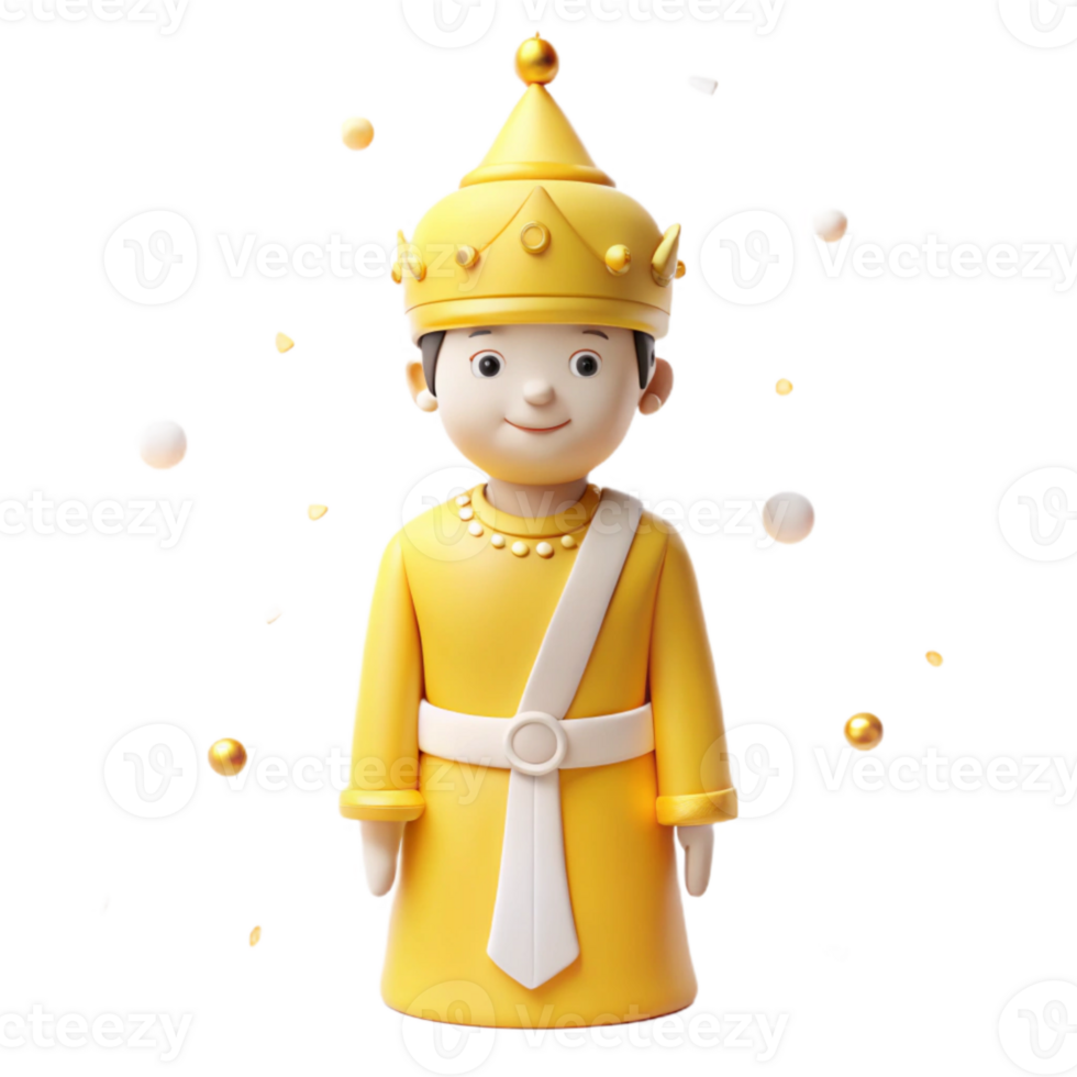 Smiling Cartoon Character in a Yellow Robe and Crown png