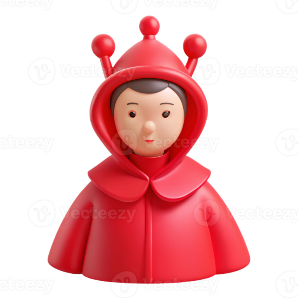 3D Cartoon Character in Red Hood png