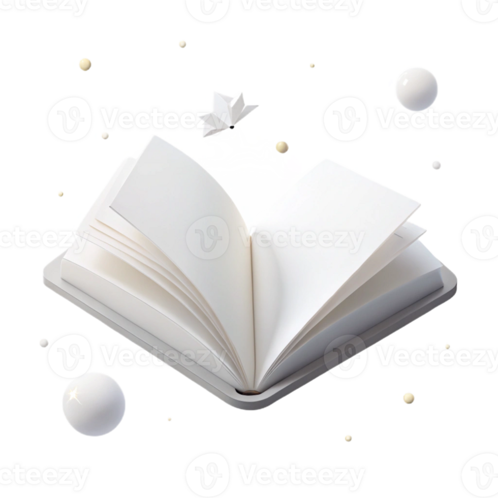 Open Book with Floating Spheres png