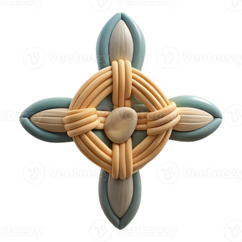 Abstract Cross Shaped Design with Woven Pattern and Central Stone png