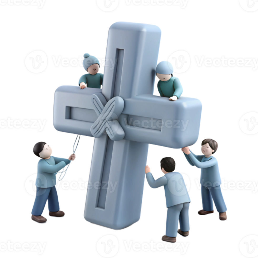 Teamwork Lifting a Large Cross png
