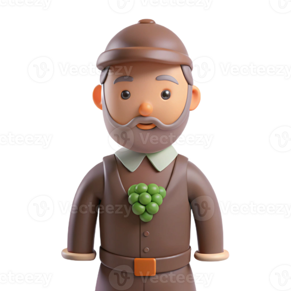 3D Cartoon Illustration of a Man Wearing a Brown Hat and Coat png
