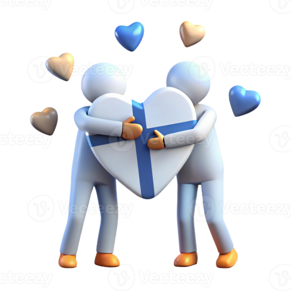 Two Figures Embracing a Heart Shaped Flag png